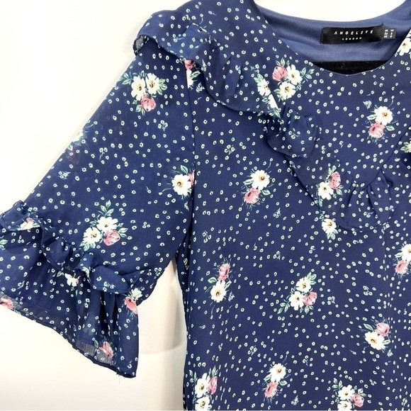 Angeleye London Blue Floral Ruffle Mini Dress 6 - Picture 7 of 11